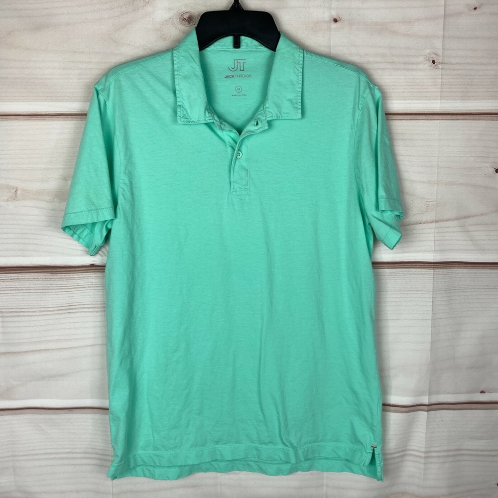 Jack Threads Shirt Mens Medium Green 100% Cotton Short Sleeve Polo Collared Top